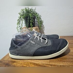 OluKai Nohea Moku Boat Shoes Mens 10.5 Blue Gray  Tie Denim Mesh Casual Sneakers